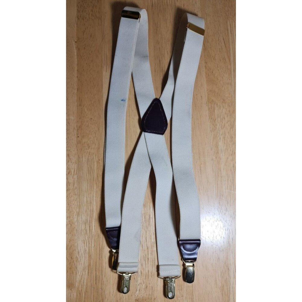 VTG CAS West Germany Adjustable Suspenders Elastic Stretch White Leather Tabs